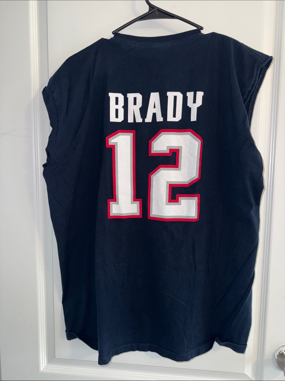 NFL New England Patriots Navy Sleeveless #12 Tee with White and Red Accents